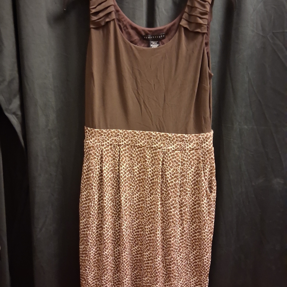 Apostrophe Brown Sleeveless Midi Dress with Leopard-Print Skirt
